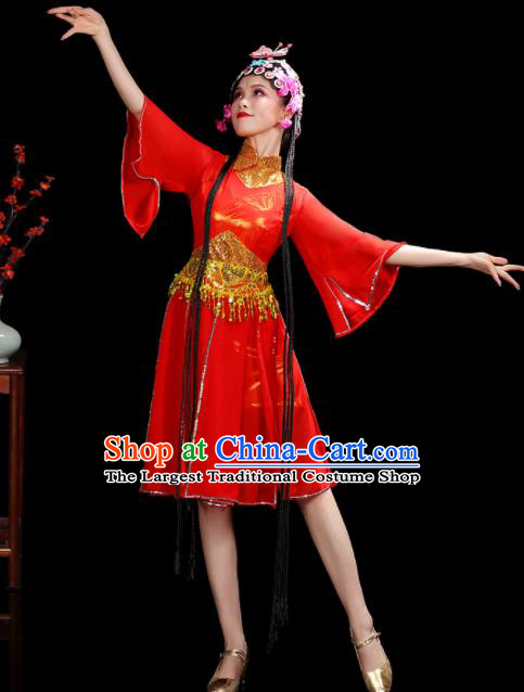 Professional China Opening Dance Red Dress Women Group Dance Costumes Jazz Performance Garments Modern Dance Clothing