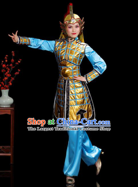 China Water Drum Dance Blue Outfits Woman Performance Clothing Classical Dance Garment Costumes General Dance Dress