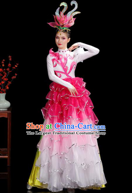 Professional China Modern Dance Clothing Opening Dance Pink Dress Women Group Dance Costumes Chorus Performance Garments