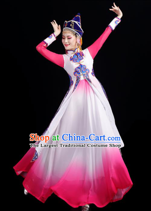 Chinese Ethnic Female Dance Costumes Mongol Nationality Stage Performance Pink Dress Outfits Mongolian Minority Dance Clothing