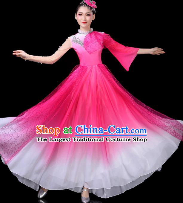 Professional China Spring Festival Gala Costume Woman Chorus Performance Garments Modern Dance Clothing Opening Dance Rosy Dress