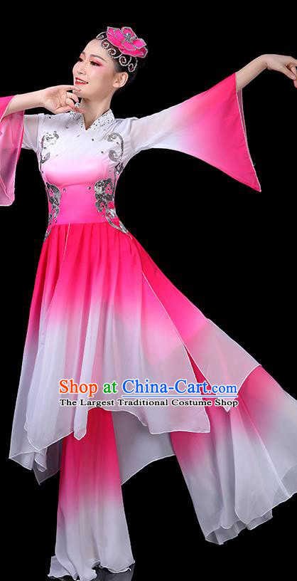 China Woman Dancewear Classical Dance Clothing Umbrella Dance Garment Costumes Fan Dance Dress Lotus Dance Rosy Outfits