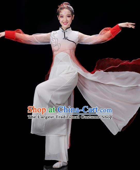 China Woman Dancewear Classical Dance Clothing Umbrella Dance Garment Costumes Group Fan Performance Red Outfits