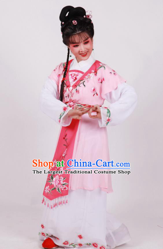 Chinese Ancient Maid Lady Garment Costumes Traditional Huangmei Opera Servant Girl Clothing Beijing Opera Xiaodan Pink Dress Outfits