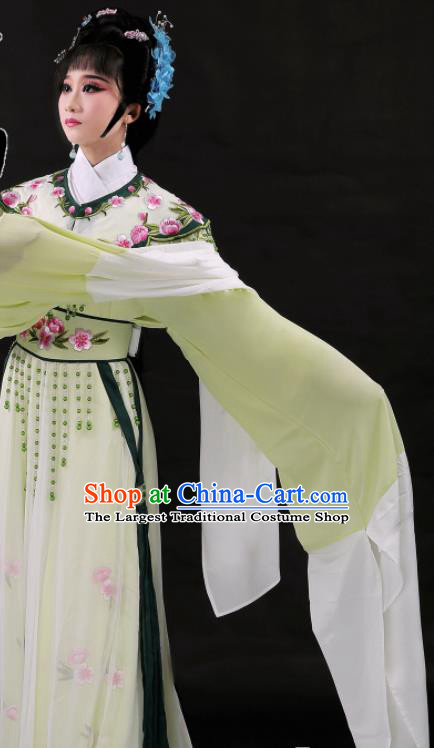 Chinese Beijing Opera Actress Light Green Dress Outfits Ancient Patrician Lady Garment Costumes Traditional Shaoxing Opera Lin Daiyu Clothing