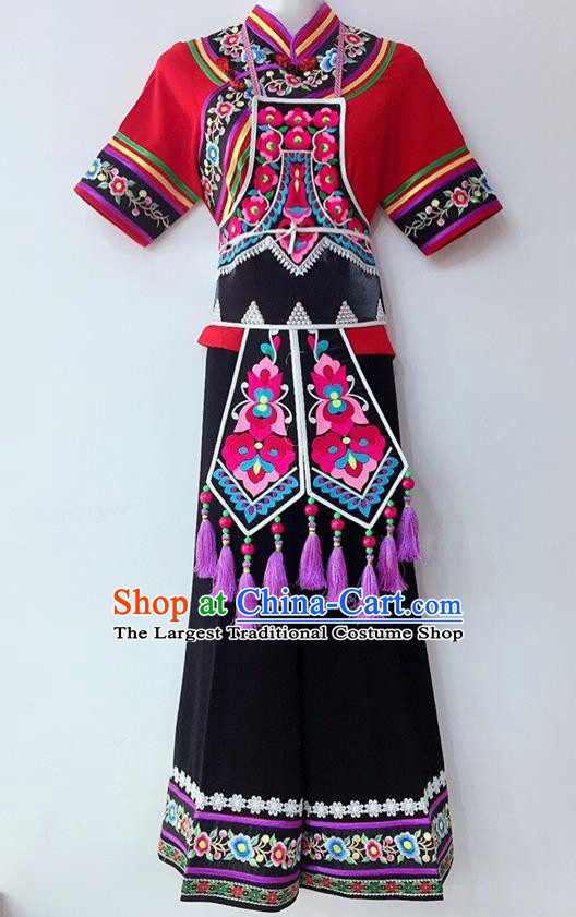 Chinese Yi Nationality Dance Uniforms Ethnic Group Women Garment Costumes Yunnan Minority Folk Dance Clothing