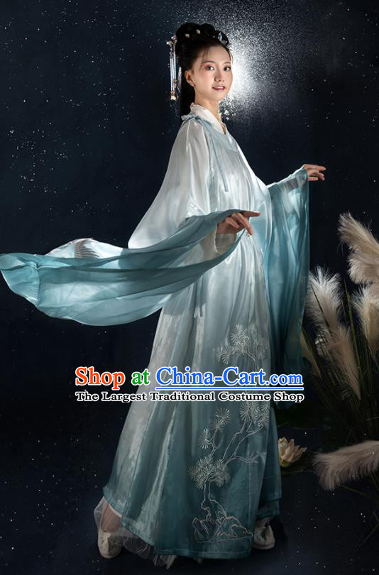 China Ancient Swordsman Garment Costumes Traditional Hanfu Embroidered Round Collar Robe Song Dynasty Young Childe Historical Clothing