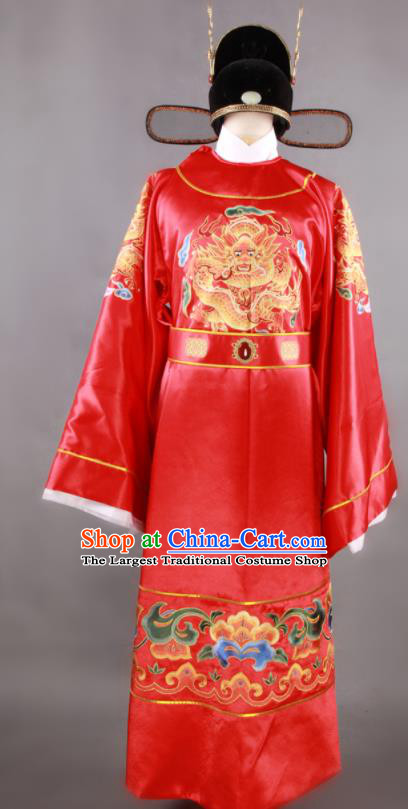 China Ming Dynasty Bridegroom Red Robe Uniforms Ancient Scholar Garment Costumes Traditional Wedding Embroidered Clothing and Hat