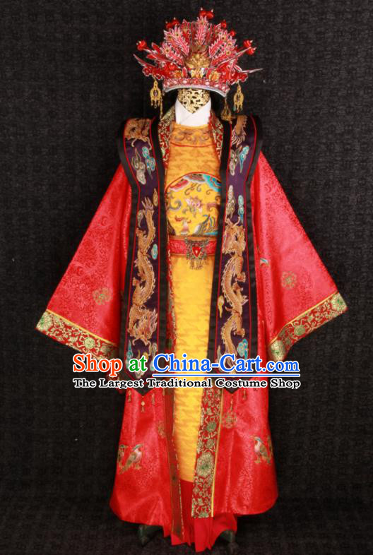 China Ming Dynasty Queen Embroidered Garment Costumes Wedding Female Attire Ancient Empress Red Hanfu Dress and Phoenix Coronet