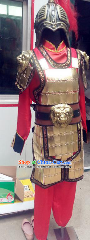 China Ancient Soldier Garment Costumes Traditional Opera Warrior Clothing Three Kingdoms Period General Armor Uniforms and Headdress