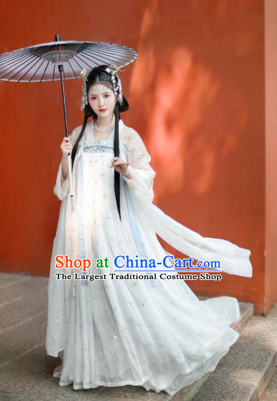 China Traditional White Hanfu Dress Ancient Fairy Princess Garment Costumes Tang Dynasty Court Beauty Clothing