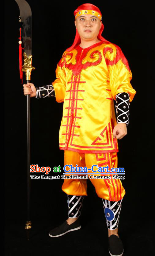 China Beijing Opera Swordsman Clothing Traditional Peking Opera Wusheng Yellow Outfits Cosplay Song Dynasty Water Margin Hero Costumes