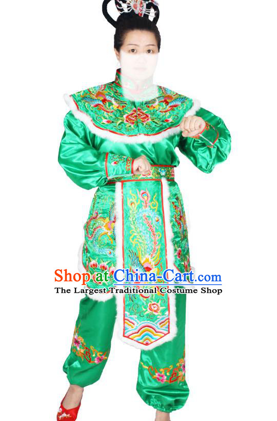 Chinese Peking Opera Female General Green Uniforms Traditional Opera Hua Mulan Clothing Beijing Opera Swordswoman Garment Costumes