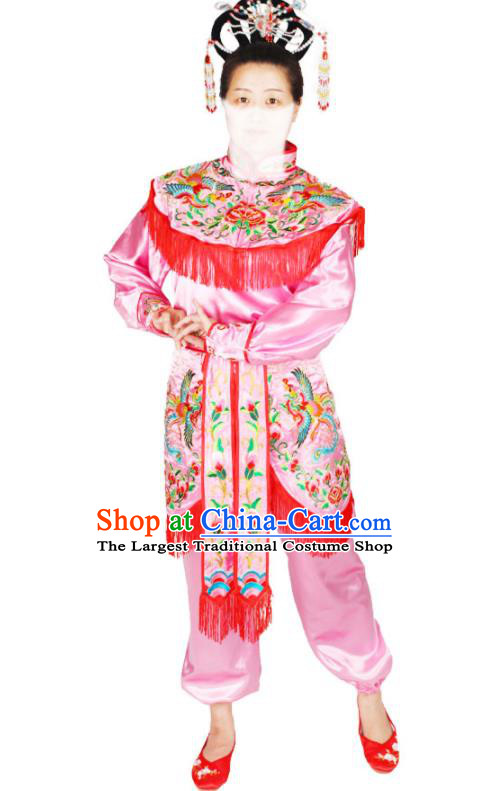 Chinese Peking Opera Female Warrior Pink Uniforms Traditional Opera Woman Soldier Clothing Beijing Opera Heroine Garment Costumes