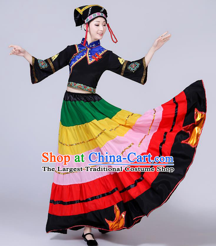 Chinese Yi Nationality Torch Festival Clothing Ethnic Folk Dance Uniforms Liangshan National Minority Performance Garment Costumes