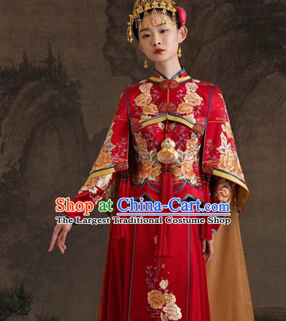 Chinese Classical Embroidered Red Xiuhe Suits Wedding Clothing Traditional Ceremony Toasting Garment Costumes Ancient Bride Dress