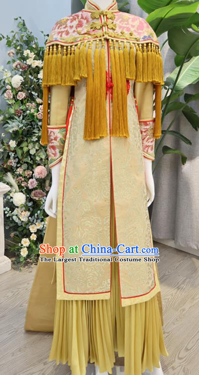 Chinese Ancient Empress Garment Costumes Classical Wedding Xiuhe Suits Traditional Embroidered Yellow Hanfu Dress Bride Toasting Clothing