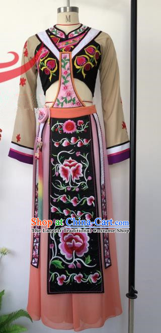 Chinese Qiang Nationality Folk Dance Costumes Sichuan National Minority Woman Clothing Ethnic Stage Performance Dress Outfits