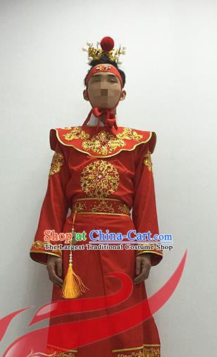 Chinese Male Stage Performance Red Outfits Cosplay Childe Jia Baoyu Clothing Classical Dance Garment Costumes