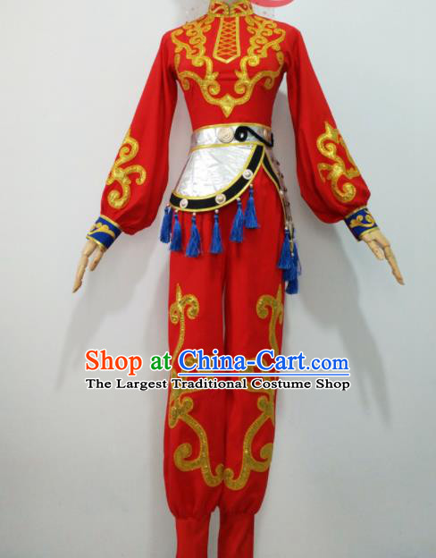 Chinese Xinjiang Minority Performance Garment Costumes Uyghur Nationality Folk Dance Clothing Ethnic Female Group Dance Red Uniforms