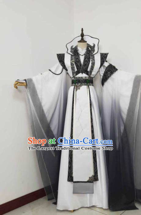 Chinese Puppet Show Royal Highness Garment Costumes Ancient Prince White Uniforms Traditional Cosplay Swordsman Clothing