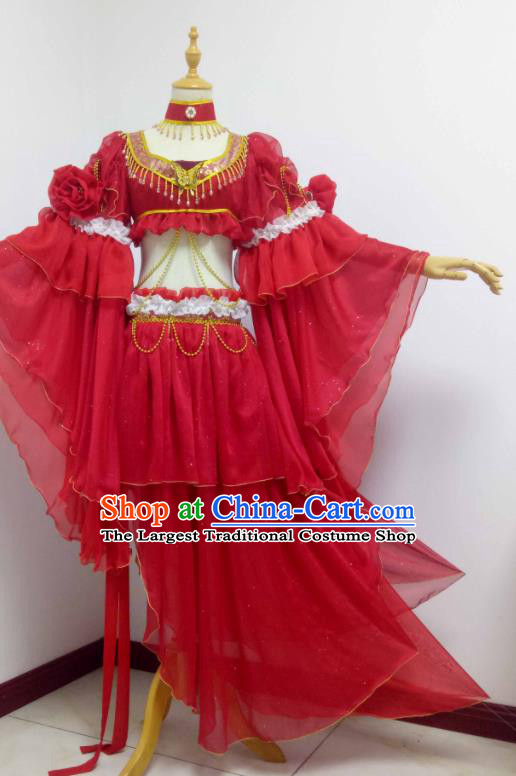 China Traditional Fairy Dance Garment Costumes Ancient Palace Lady Clothing Cosplay Goddess Red Dress Outfits