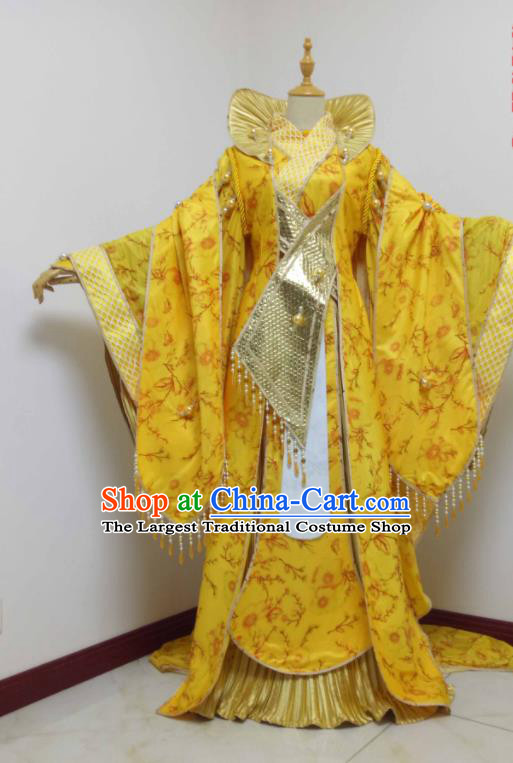 China Traditional Puppet Show Empress Garment Costumes Ancient Palace Beauty Clothing Cosplay Queen Golden Dress Outfits