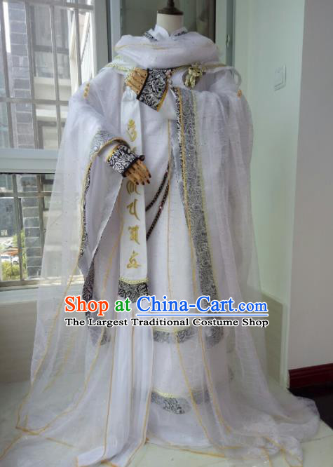 Chinese Traditional Cosplay Warrior Monk Clothing Puppet Show Swordsman Garment Costumes Ancient Taoist Priest White Uniforms