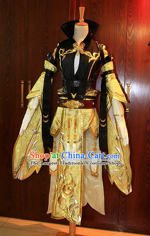 Top Chinese Ancient Female Warrior Clothing Traditional Game Role Swordswoman Dress Apparels Cosplay Heroine Garment Costumes