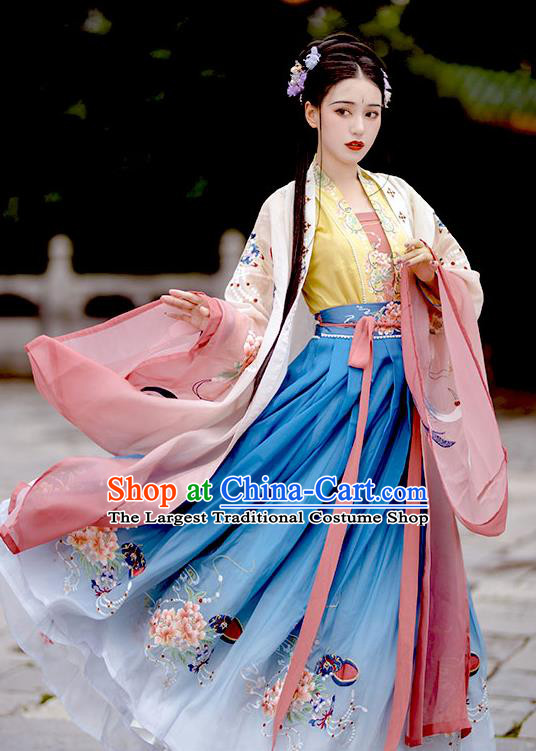 China Ancient Royal Princess Garment Costumes Song Dynasty Imperial Consort Hanfu Dress Apparels Traditional Young Woman Historical Clothing Complete Set