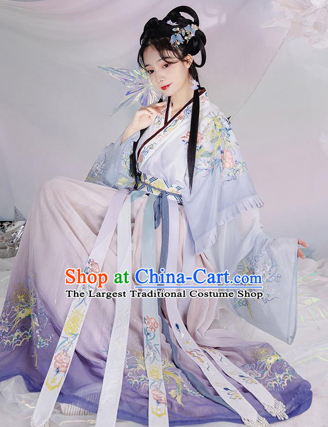 China Ancient Palace Beauty Garment Costumes Jin Dynasty Princess Purple Hanfu Dress Traditional Historical Clothing