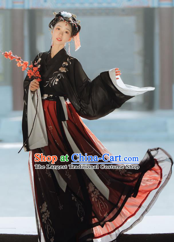 China Ancient Court Princess Historical Clothing Jin Dynasty Empress Garment Costumes Traditional Imperial Consort Black Hanfu Dress Attires