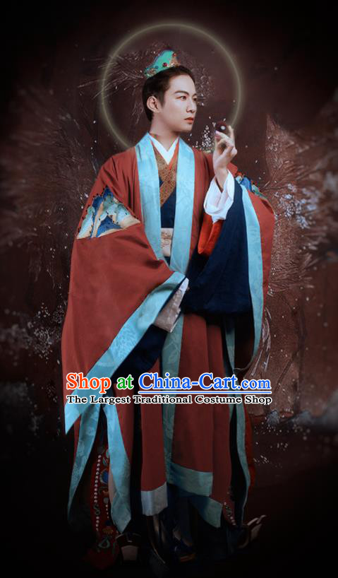 China Tang Dynasty Taoist Priest Hanfu Clothing Traditional Dunhuang Murals Immortal Historical Costumes Ancient Royal Prince Clothing