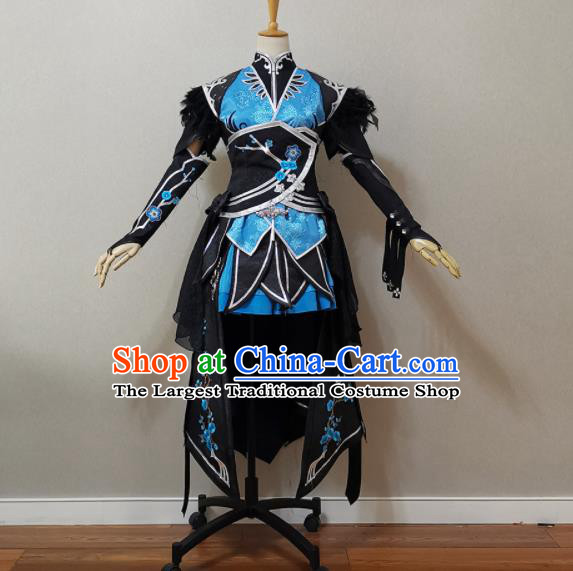 China Traditional JX Online Female Castellan Clothing Cosplay Fairy Garment Costumes Ancient Swordswoman Short Dress Outfits