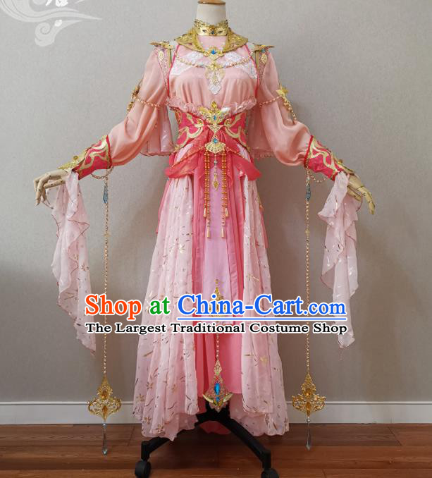 China Ancient Princess Pink Dress Outfits Traditional JX Online Young Lady Clothing Cosplay Fairy Garment Costumes