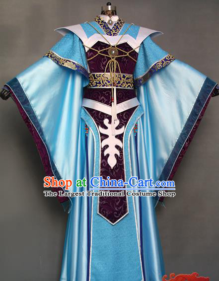 China Cosplay King Hanfu Clothing Ancient Swordsman Garment Costumes Traditional Puppet Show Emperor Blue Uniforms