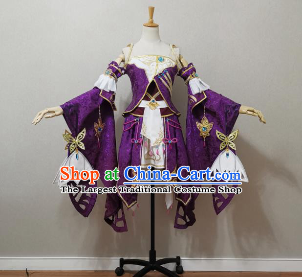 China Cosplay Fairy Garment Costumes Ancient Young Lady Purple Dress Outfits Traditional JX Online Female Swordsman Clothing