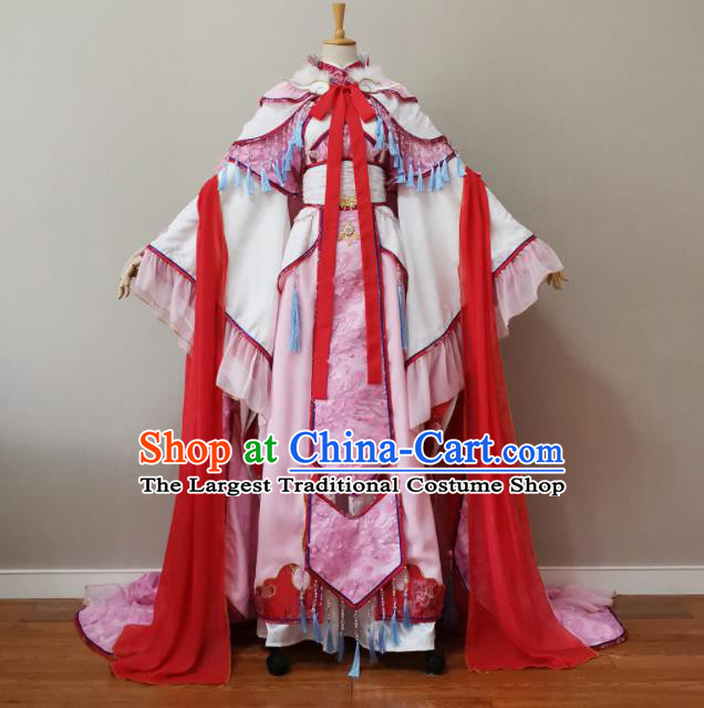 China Cosplay Empress Garment Costumes Ancient Queen Pink Dress Outfits Traditional Puppet Show Feng Cailing Clothing