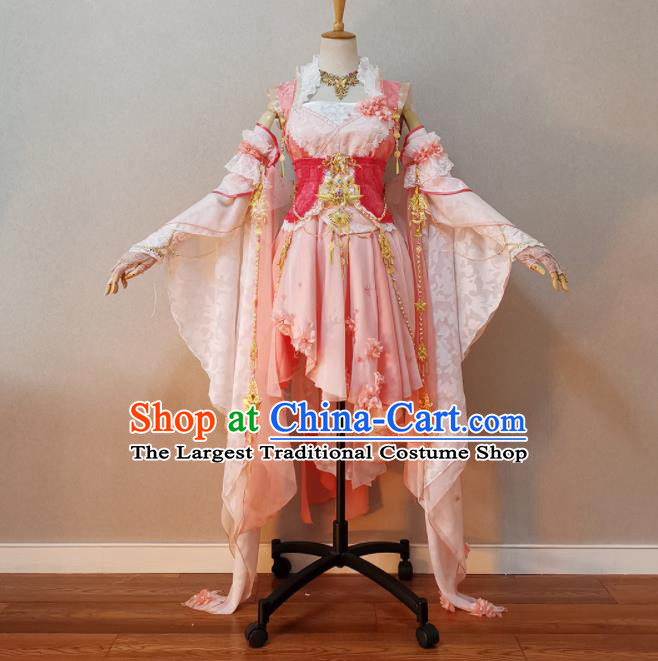 China Cosplay Fairy Princess Garment Costumes Ancient Swordswoman Pink Dress Outfits Traditional JX Online Young Lady Clothing