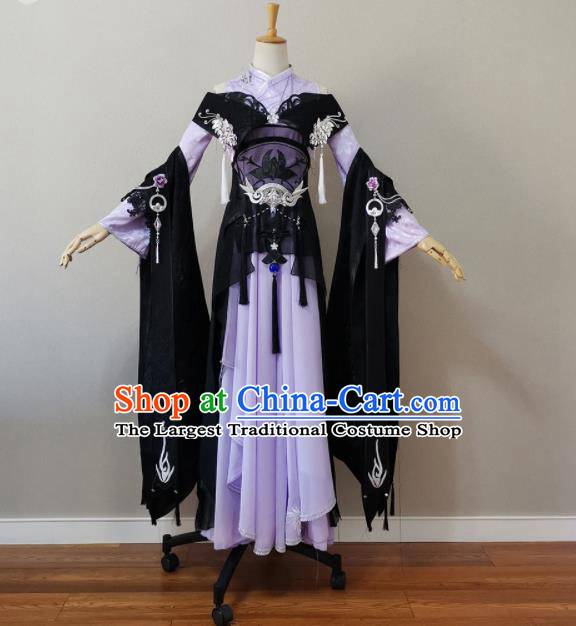 Professional China Cosplay Female Swordsman Garment Costumes Ancient Young Lady Lilac Dress Outfits Traditional Game Beauty Clothing