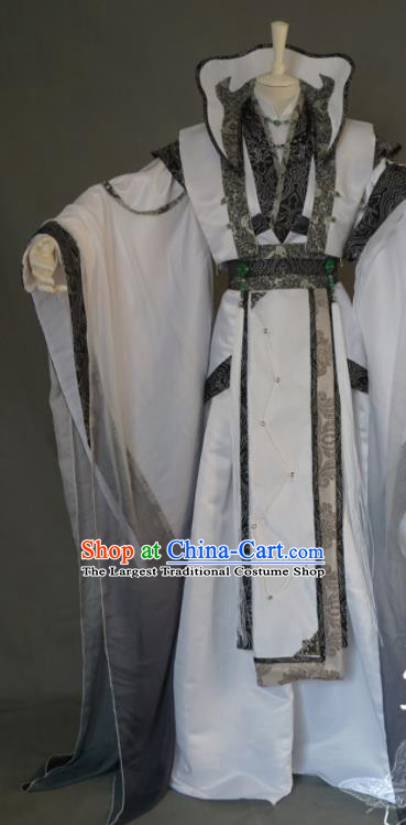 Chinese Cosplay Elderly Taoist Priest Clothing Ancient Castellan White Uniforms Traditional Puppet Show Swordsman Garment Costumes