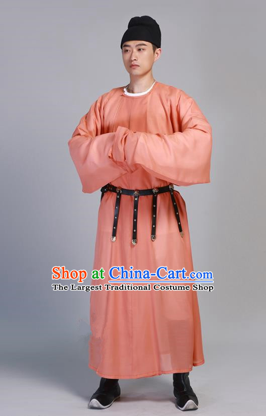 China Tang Dynasty Young Male Historical Clothing Ancient Swordsman Garment Costume Traditional Hanfu Orange Robe