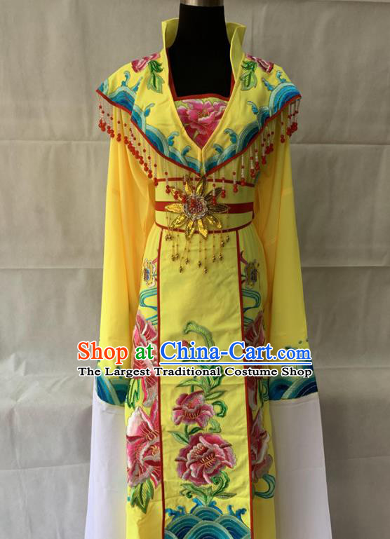 China Ancient Imperial Concubine Embroidered Clothing Beijing Opera Hua Tan Yellow Dress Outfits Traditional Opera Court Beauty Garment Costumes