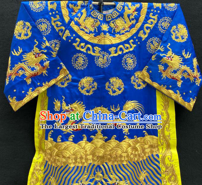 Chinese Traditional Opera Prime Minister Clothing Beijing Opera Official Garment Costume Peking Opera Xiaosheng Embroidered Royalblue Robe