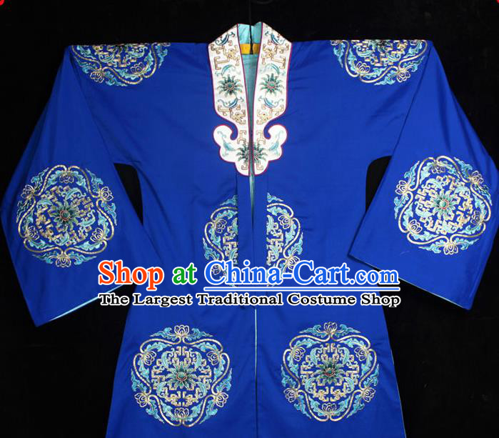 China Ancient Dowager Countess Clothing Beijing Opera Laodan Embroidered Blue Cape Traditional Opera Elderly Woman Garment Costume