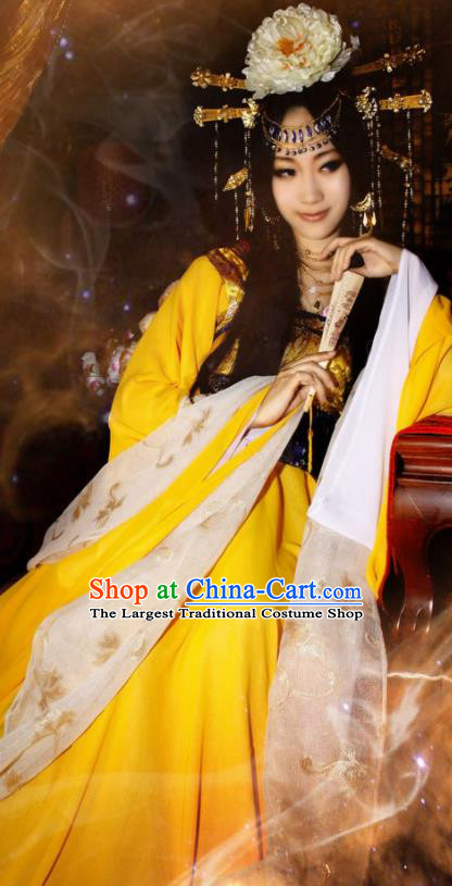 China Traditional Chang An Night Wan An Garment Costumes Ancient Princess Clothing Cosplay Court Beauty Yellow Dress Outfits