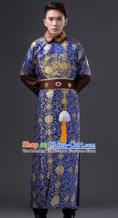 Chinese Ancient Royal Prince Clothing Qing Dynasty Royal Highness Blue Robe Costumes