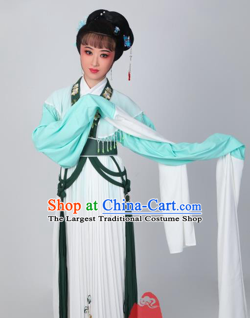 Chinese Peking Opera Hua Tan Costumes Traditional Huangmei Opera He Wenxiu Green Dress Garments Ancient Young Woman Clothing