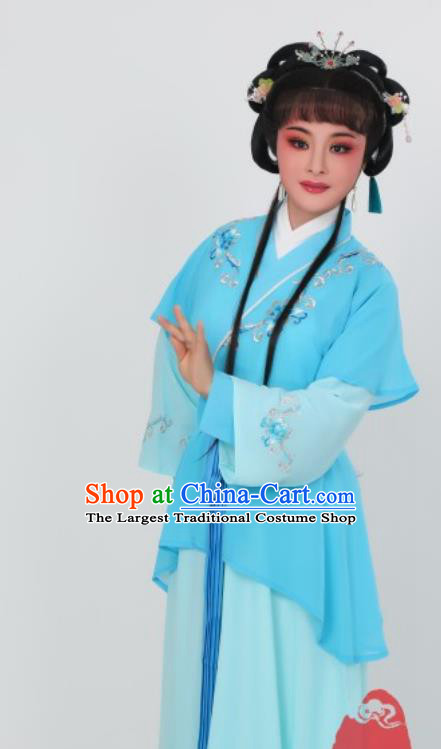 Chinese Peking Opera Hua Tan Costumes Traditional Shaoxing Opera Palace Maid Blue Dress Garments Ancient Servant Girl Clothing