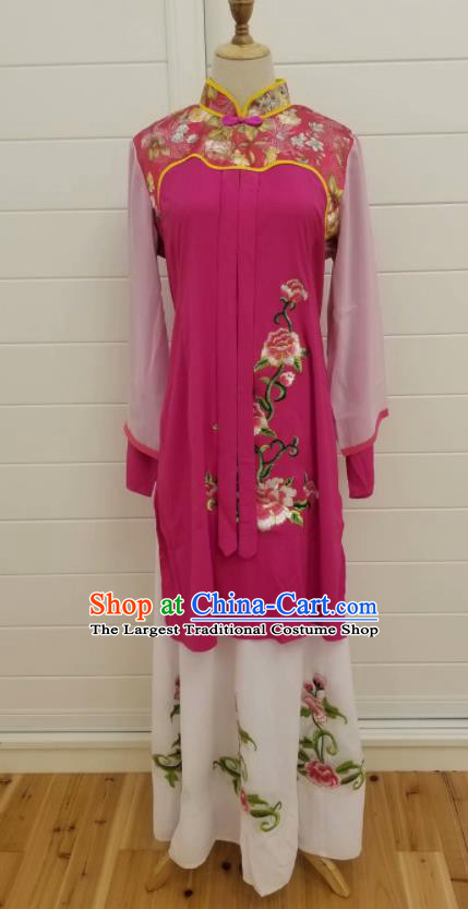 China Ancient Country Woman Clothing Huangmei Opera Magenta Dress Peking Opera Actress Costume